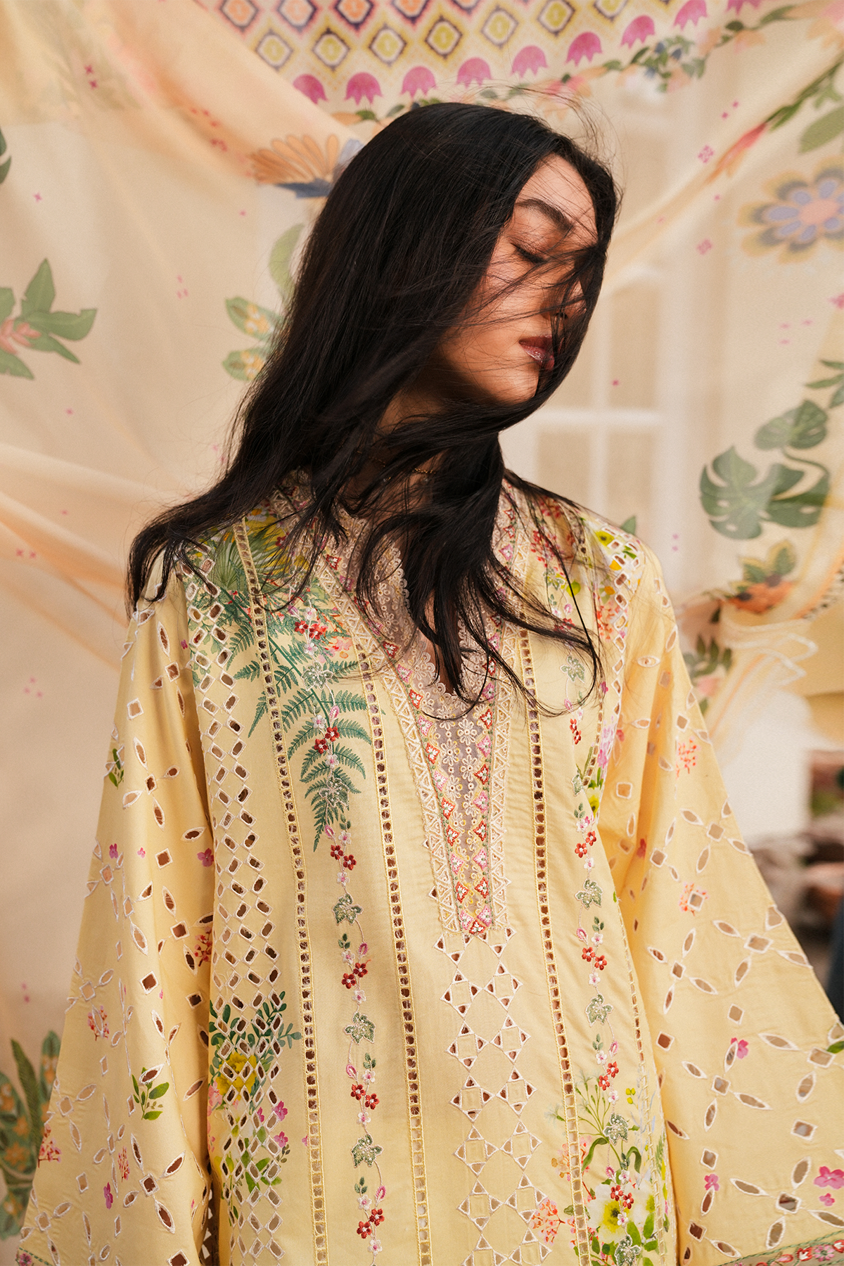 embroidered lawn suit with silk dupatta