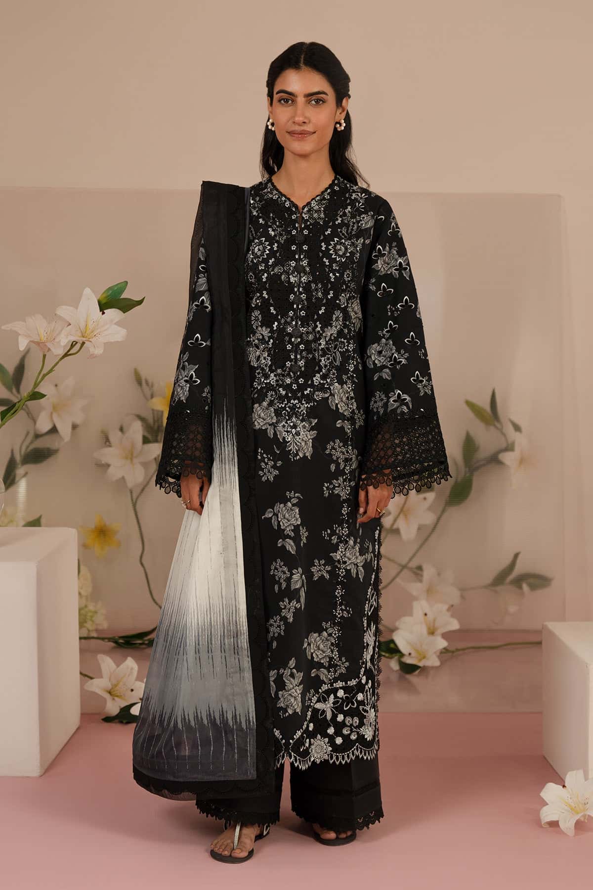 silk dupatta dress Irzah Pakistani Embroidered Silk Outfit for Formal Functions with Net Dupatta