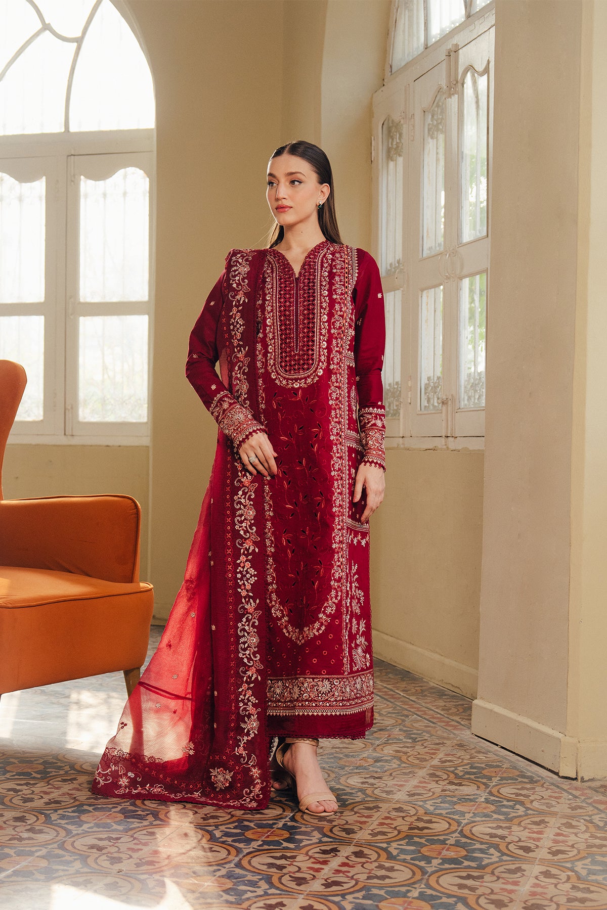 red lawn dress Pakistan