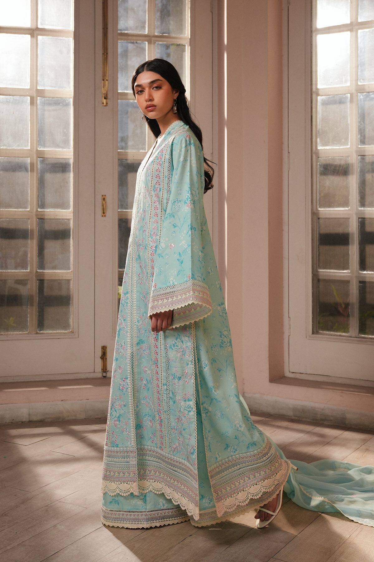 sachin and babi light blue dress Sky Blue Floral Prom Dresses See Through Embroidery Formal Dress Eveni –  QueenaBridal main image 1