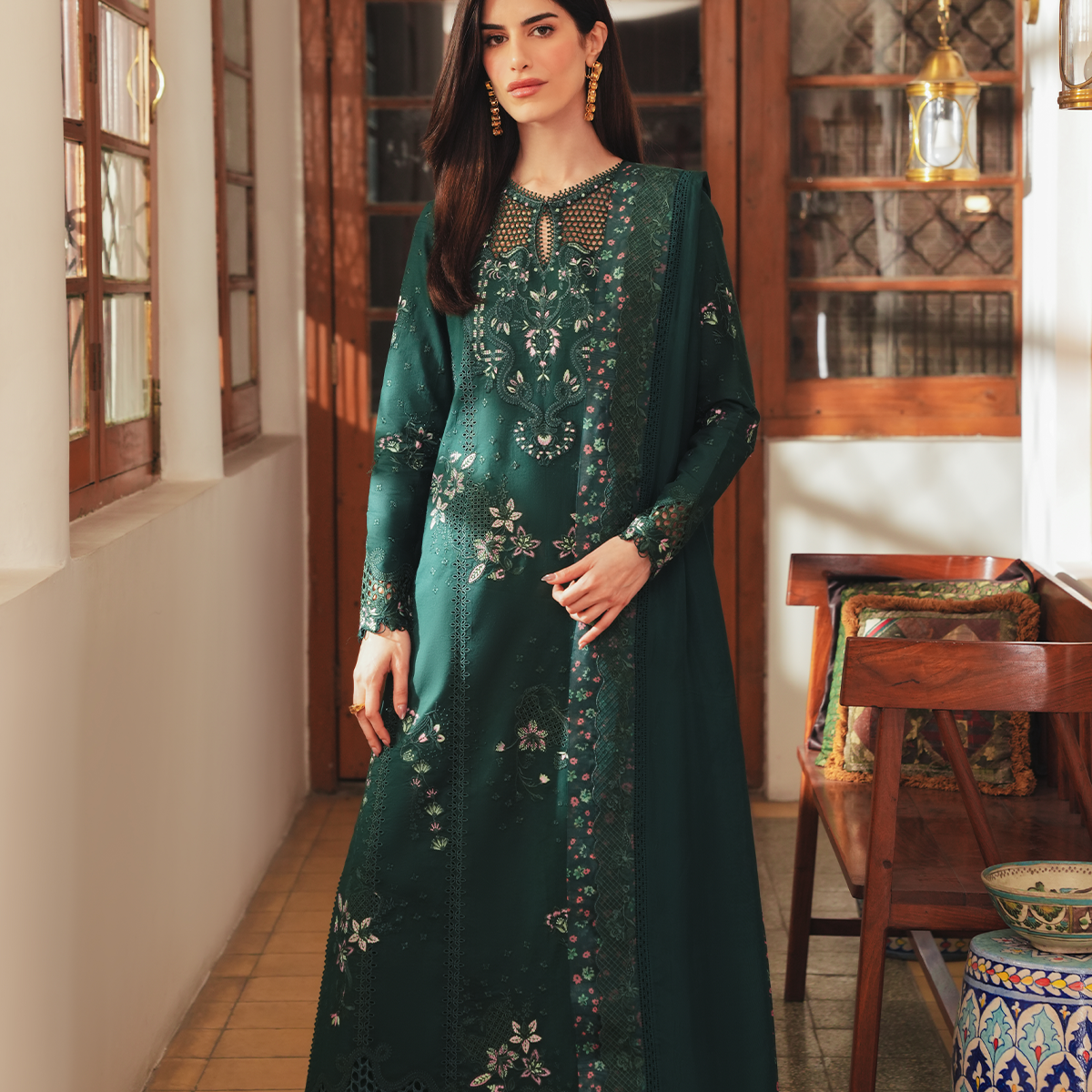 Pistaani Eid Pret Dress 2026  Luxury Green Outfit by Afrozeh