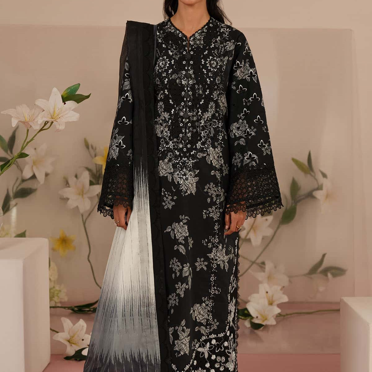 lawn dress with silk dupatta Latest Digital Printed Embroidered Lawn Dress With Printed Silk Dupatta (Unstitched) (DRL-2212) Online Shopping & Price in Pakistan
